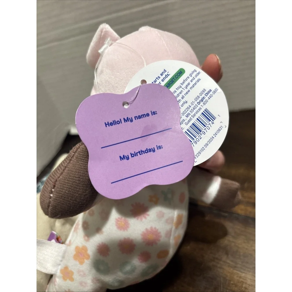 NEW WITH TAG Giggle Scape Plush Baby Doll Brown‎ Girl Floral Soft Lovey Pink